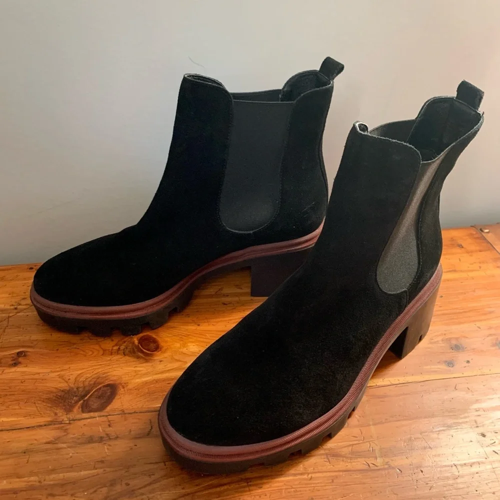 Antonio de Faria Black Leather Suede Pull On Chelsea Chunky Heel Fall Boot 9 1/2 - Picture 9 of 15